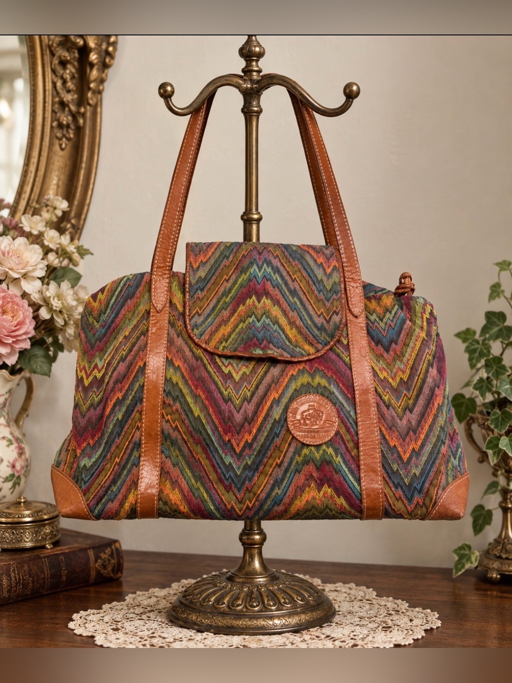 VTG Original Earth Bag | Fred Salerno Multicolor Tapestry Chevron Pattern